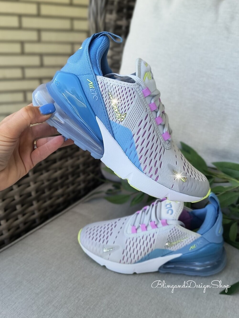 Bling Nike Air Max 270 Girls Youth Sneakers Custom With Swarovski Crystals
